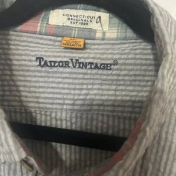 Taylor Vintage Men’s Long Sleeve Button Down Seer Sucker Gray Stripes Size Large - Picture 2 of 4